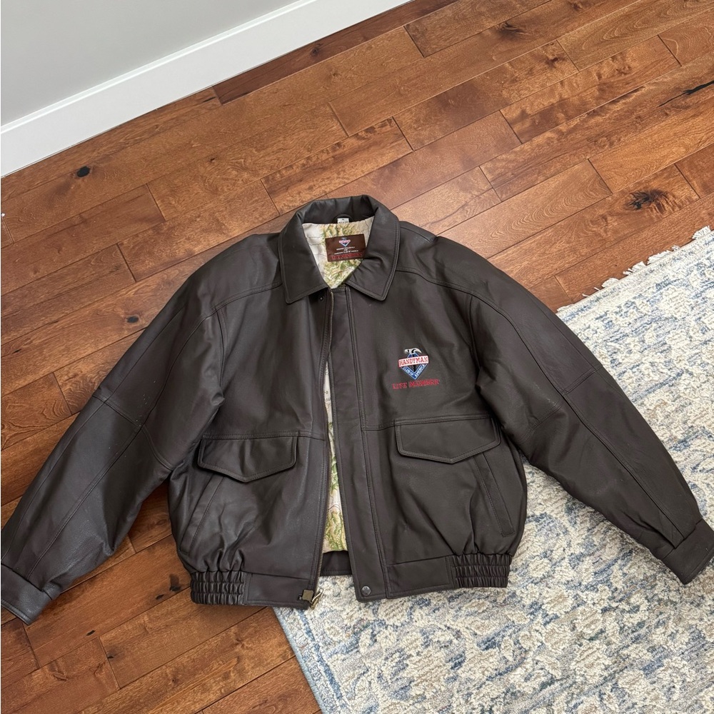 Vintage Leather Bomber Jacket | Men’s XL | Embroidered Logo